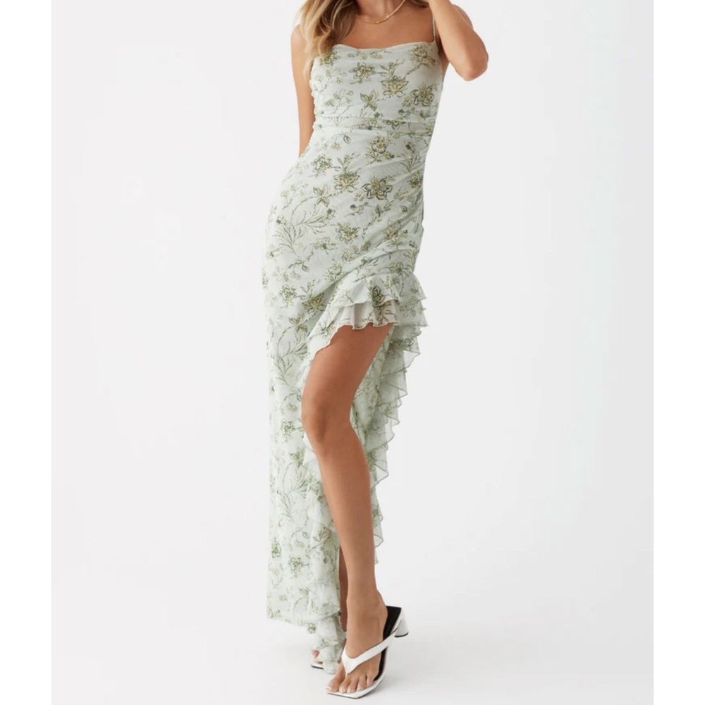 Peppermayo Size 4 Princess Maxi Dress Sage Floral‎ Adjustable Straps Ruffle NWT